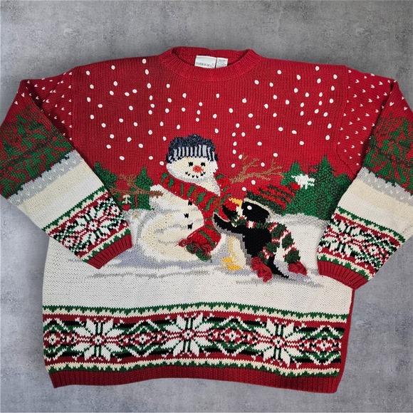 Vintage Fashion Bug Womens Christmas Sweater Snowman Penguin Holiday Size 22/24 - Picture 1 of 11